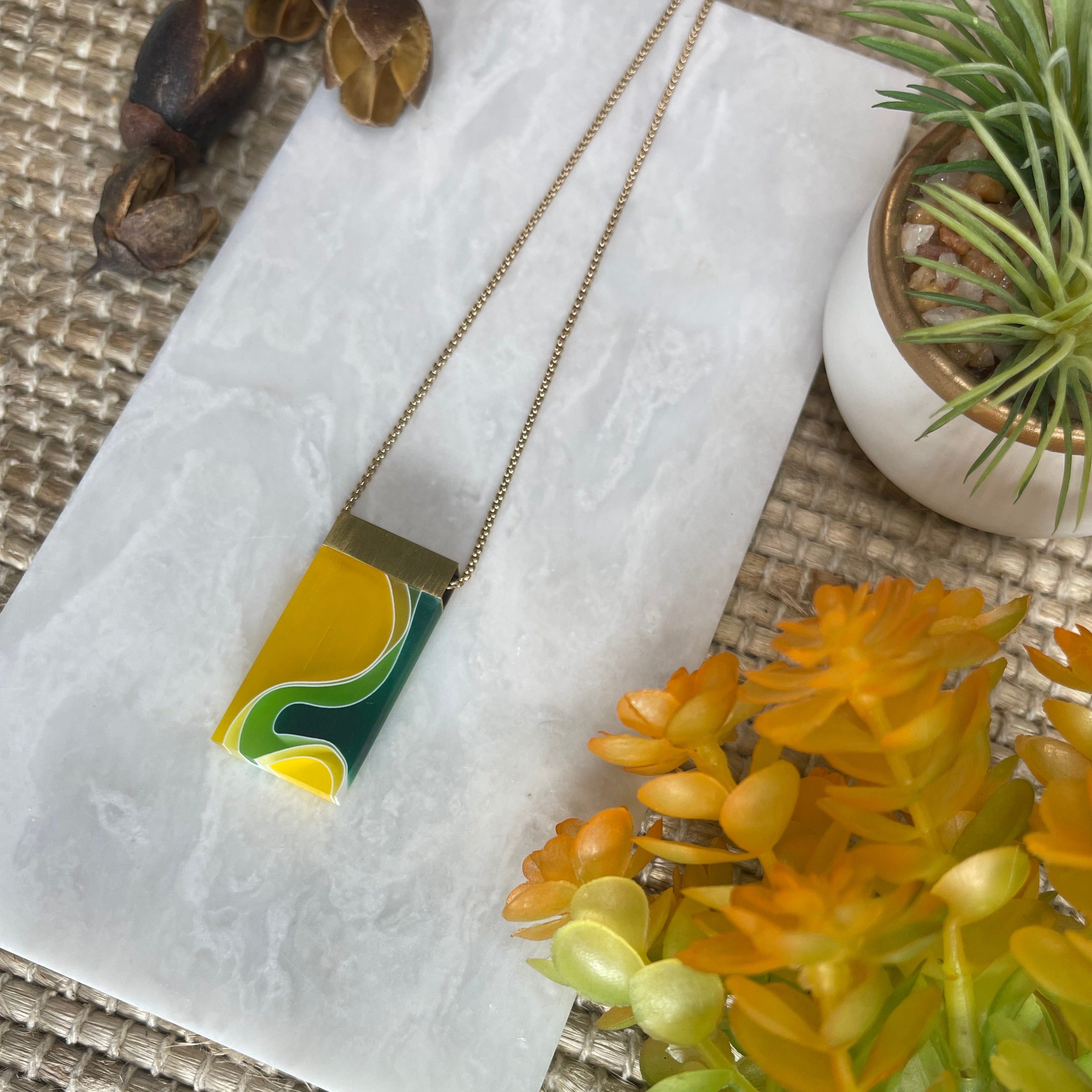 Acrylic Green and Yellow Necklace